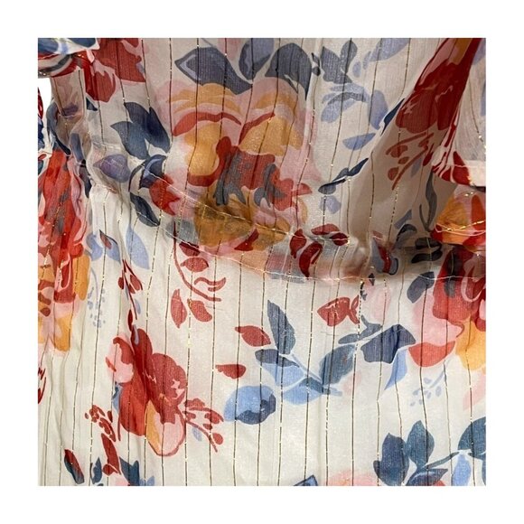 VINCE CAMUTO Women Floral Ruffle Sleeves Sheer Swim Cover Blush Neutral One Size - Picture 3 of 7